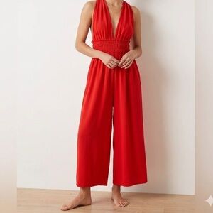 ASOS Red Strapless V-Neck Smocked Waist Dress